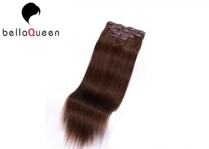 Brazilian Remy Clip In Hair Extension , Colored Straight Weave Human Hair