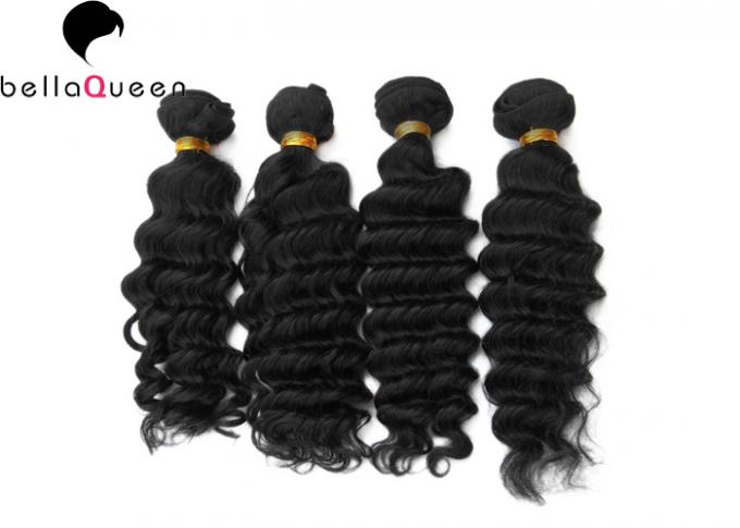 Natural Black Deep Wave 6A Remy Hair Weft 100 Percent Human Hair Extensions For Girls
