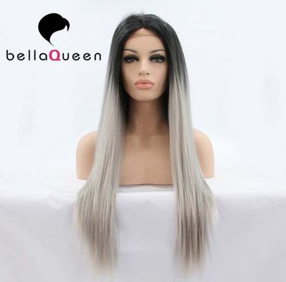 China Ombre Color 1b / Sliver Heat Resistant Human Hair Lace Front Wigs Girl use supplier